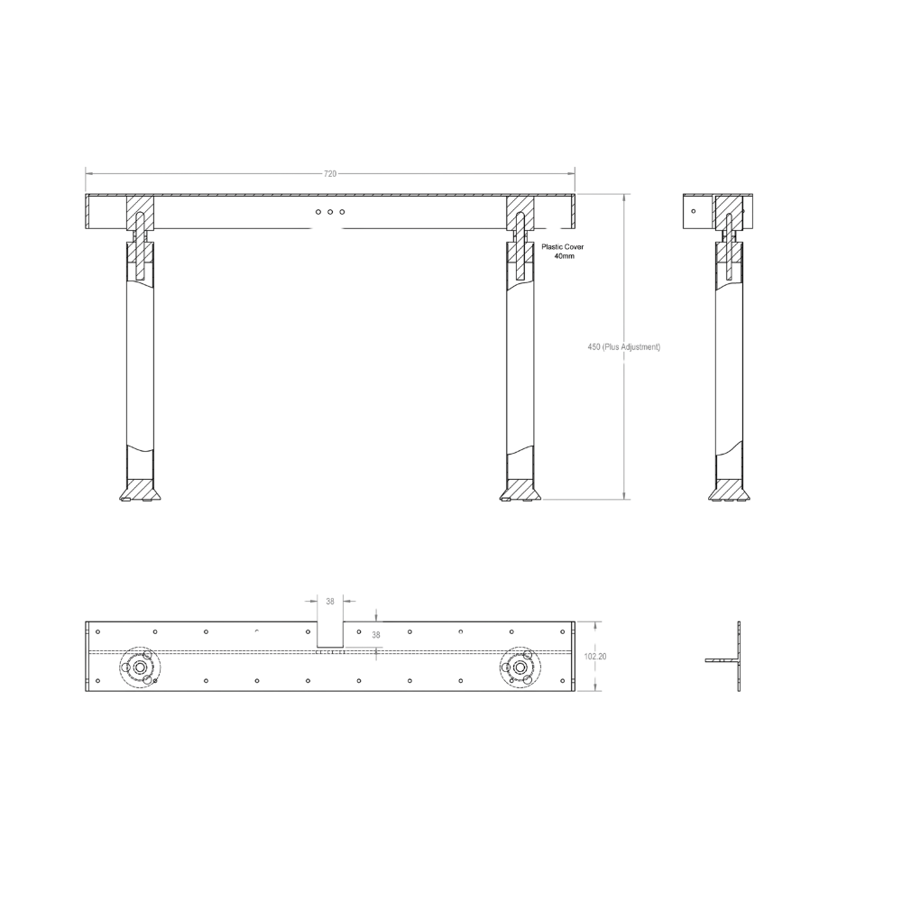Adjustable Island Bench Seat Bracket – Approx. 20-25mm Adj Ext-  Finish: Anodised Aluminum