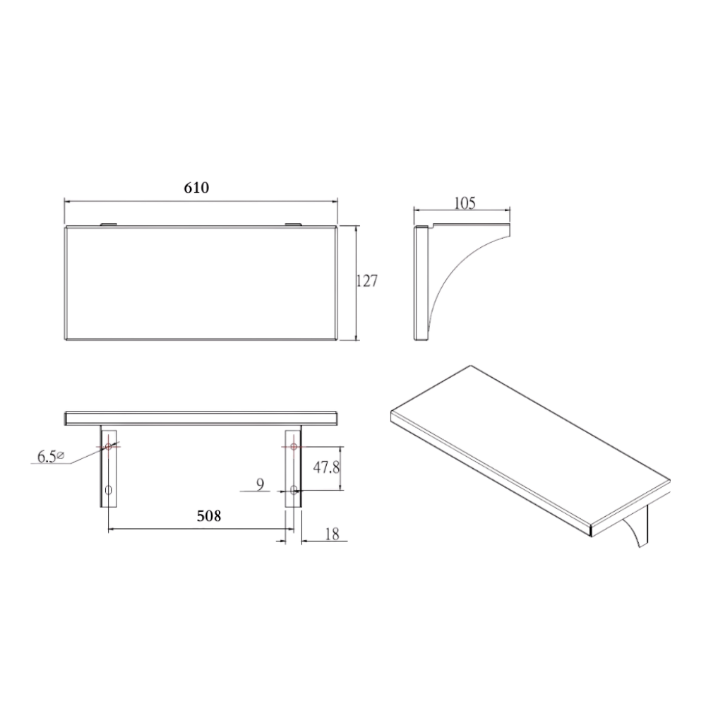 Utility Shelf 610x127mm SS