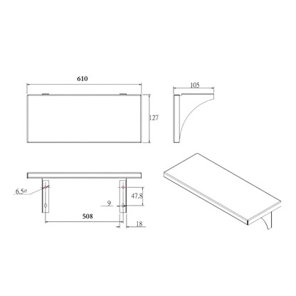 Utility Shelf 610x127mm SS