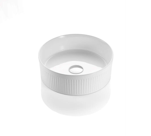 410mm Cascade Fluted Above Counter Basin - Gloss White