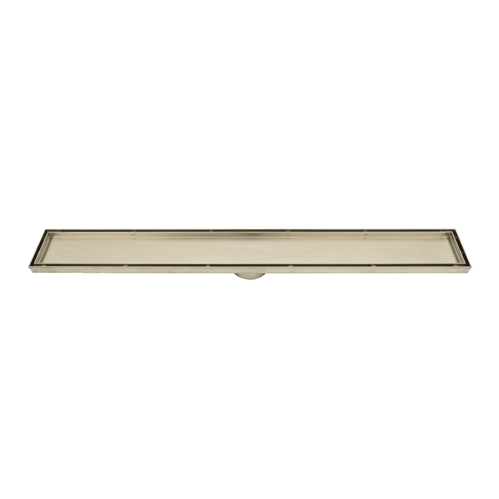 Radiant Tile Insert Linear Shower Grate - 900 mm length + 74mm outlet - WARM Brushed Nickel