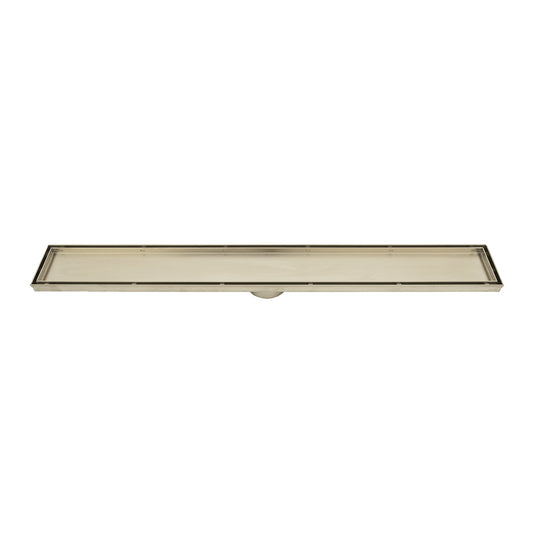 Radiant Tile Insert Linear Shower Grate - 900 mm length + 74mm outlet - WARM Brushed Nickel