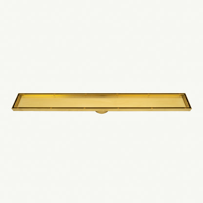 Radiant Tile Insert Linear Shower Grate - 900 mm length + 74mm outlet - Brushed Gold