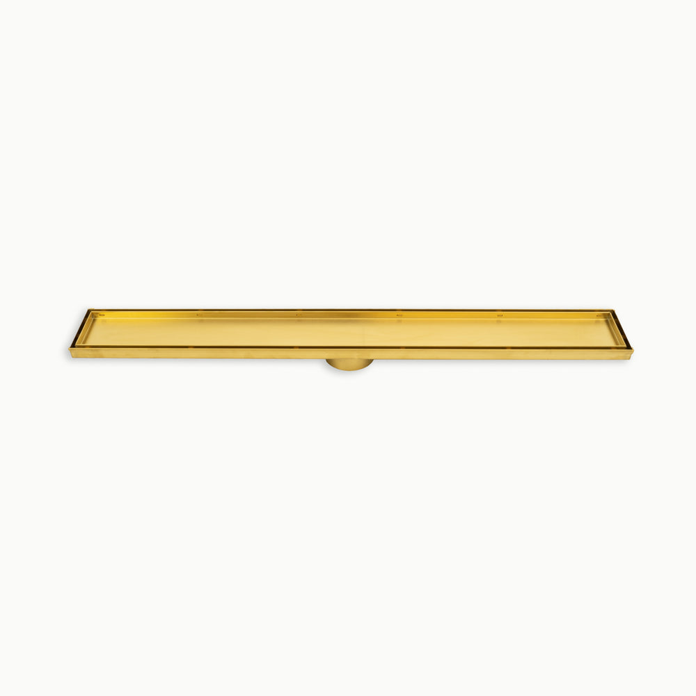 Radiant Tile Insert Linear Shower Grate - 600 mm length + 74mm outlet - Brushed Gold