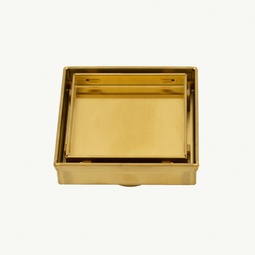 Radiant Tile Insert Square Shower Grate - 100 mm + 74mm outlet - Brushed Gold