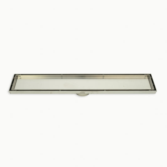 Radiant Tile Insert Linear Shower Grate - 600 mm length + 74mm outlet - Brushed Satin