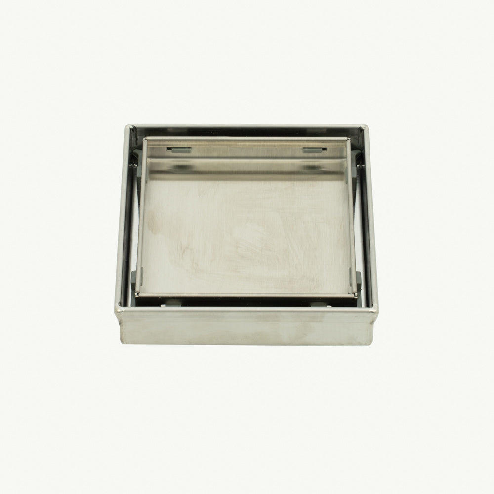 Radiant Tile Insert Square Shower Grate - 100 mm + 90mm outlet - Brushed Satin