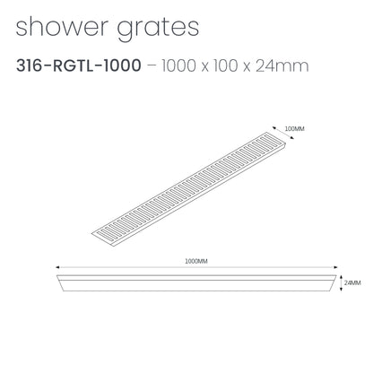 Radiant Slotted Linear Shower Grate - 1000 mm length LID ONLY - Brushed Satin