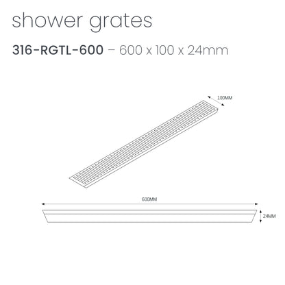 Radiant Slotted Linear Shower Grate - 600 mm length LID ONLY - Matt Black