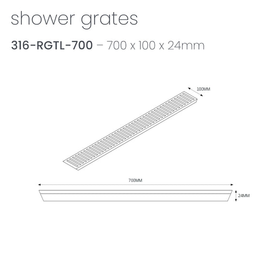 Radiant Slotted Linear Shower Grate - 700 mm length LID ONLY - Matt Black