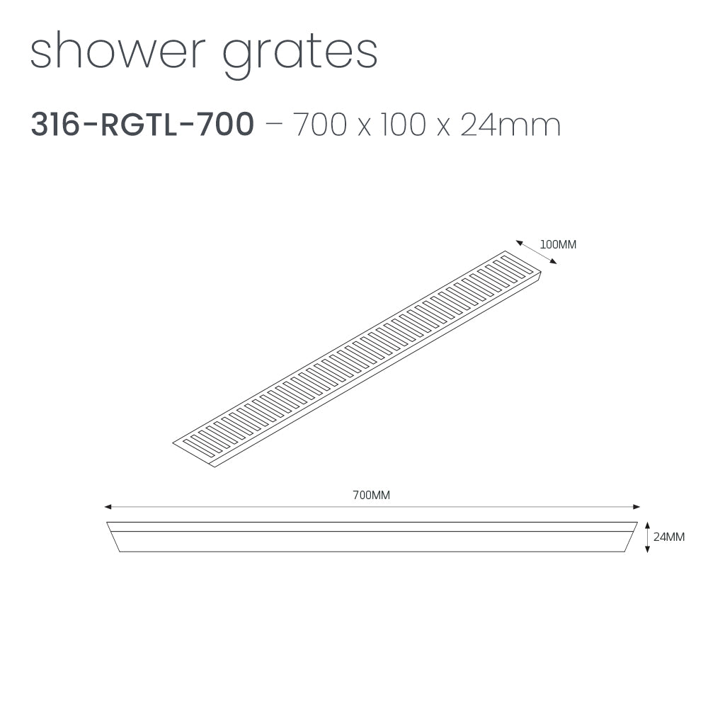 Radiant Slotted Linear Shower Grate - 700 mm length LID ONLY - Brushed Gold