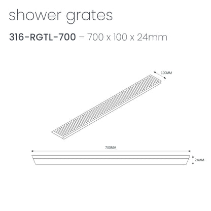 Radiant Slotted Linear Shower Grate - 700 mm length LID ONLY - Brushed Gold