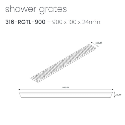 Radiant Slotted Linear Shower Grate - 900 mm length LID ONLY - Brushed Satin
