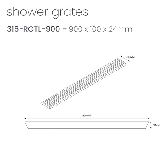 Radiant Slotted Linear Shower Grate - 900 mm length LID ONLY - Brushed Gold