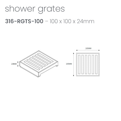 Radiant Slotted Square Shower Grate - 100 mm LID ONLY - Brushed Satin