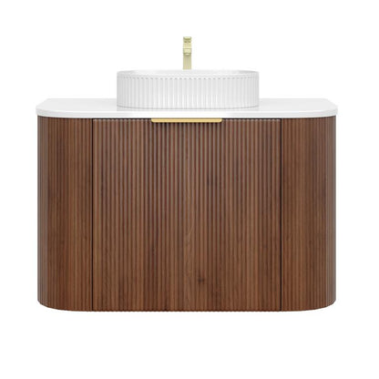 900mm Artis Curved Wall Hung Vanity PVC - Single Drawer Cabinet Only - Wallnut