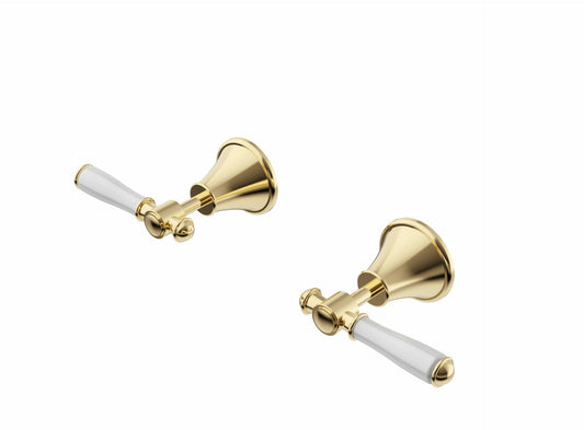 Clasico Wall Top Assemblies Ceramic Hahdle in Brushed Gold