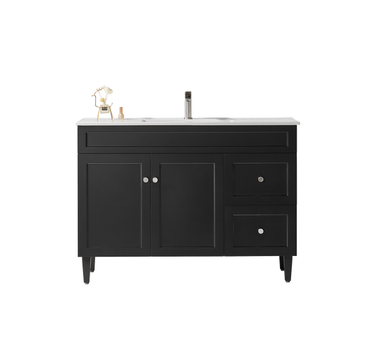 1200mm Harrington Floor Vanity PVC Right Side Drawers - Cabinet Only - Single Bowl - Matte Black