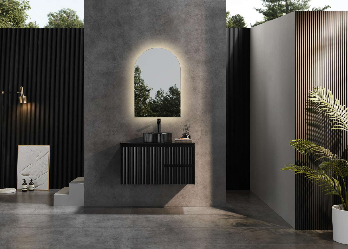 Brindabella Wall Hung Vanity - Right Hand Drawers - Matt Black - 900mm