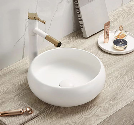 Above Counter Ceramic Basin - Matt White   - Round - 360mm