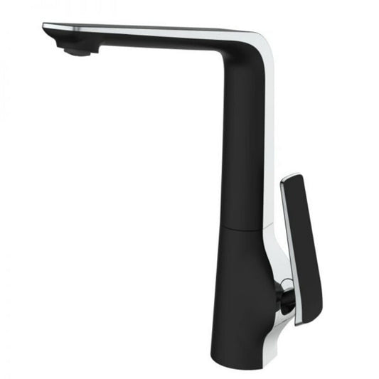 Esperia Chrome & Matt Black Solid   Brass Tall Basin Mixer for kitchen
