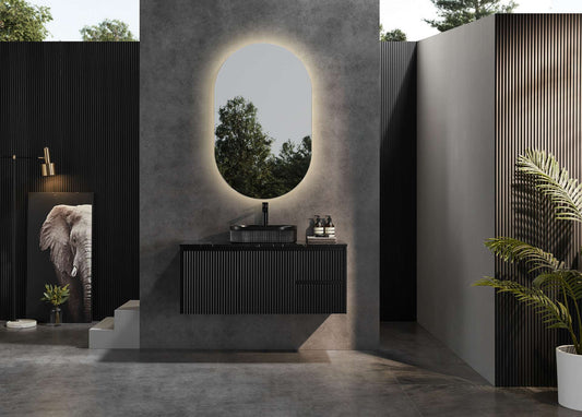 1200mm Brindabella Wall Hung Vanity PVC Right Side Drawers - Cabinet Only - Single Bowl - Matte Black