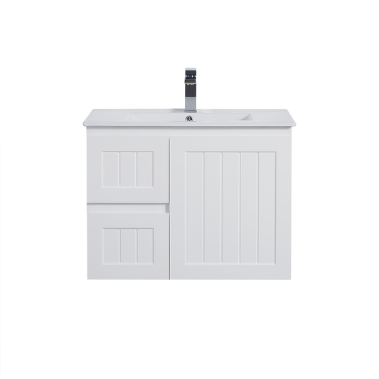 750mm Acacia Wall Hung Vanity PVC Left Side Drawers - Cabinet Only - Matte White