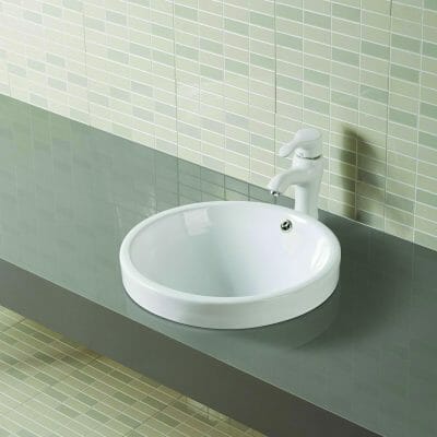 Gloss White Round Semi-Inset with   Overflow  -  450x450x190mm