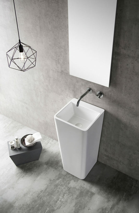 Freestanding Pedestal Acrylic?Basin -  Gloss White - Square - 390mm