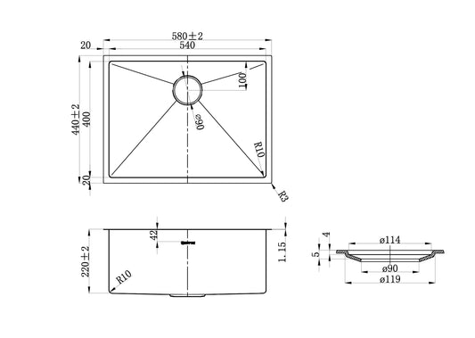 Axon Sink 580X440X220X1.2
