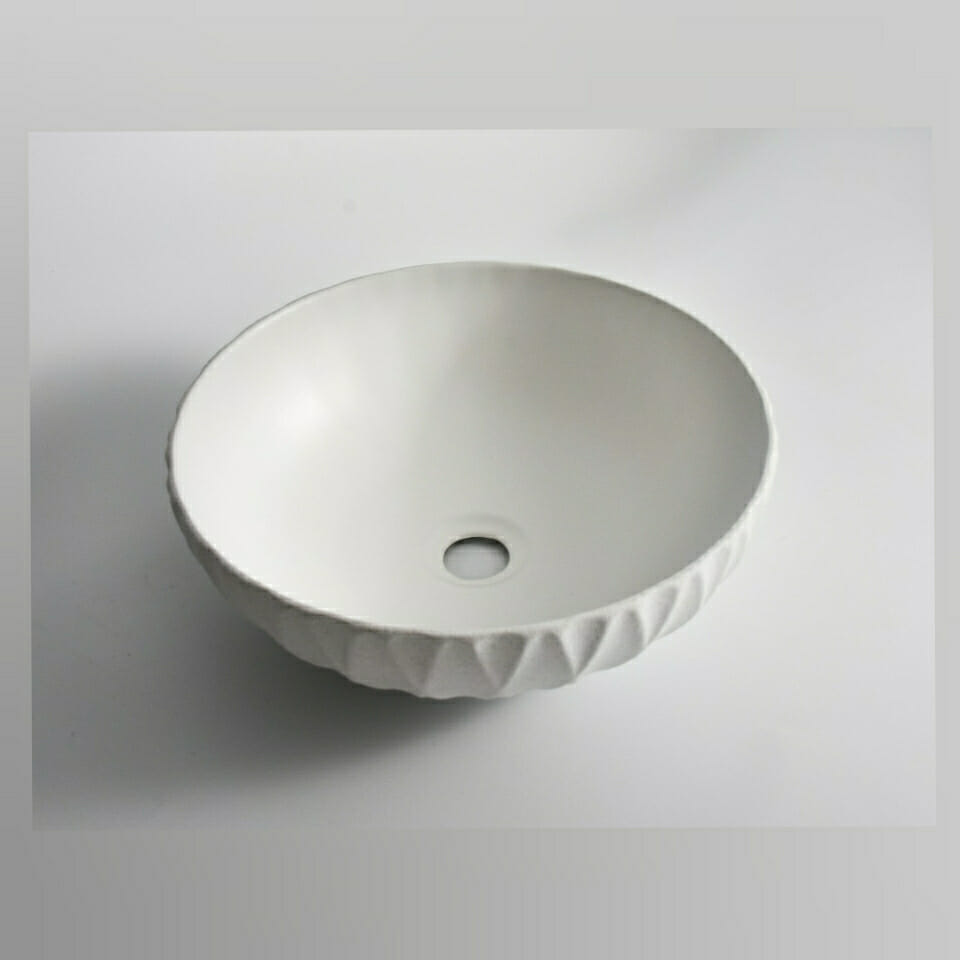 Polar - 400mm Matte White Rubby Round   Textured Exterior Ceramic Above Counter Basin  -  400x400x130mm