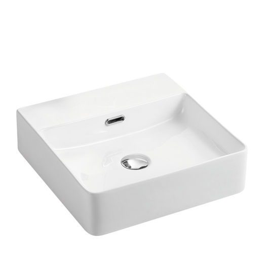Above Counter/Wall Hung Ceramic Basin -   Overflow - No Tap Hole - Gloss White - Square - 425mm