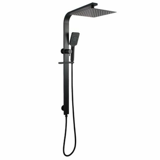 10 Square Black Wide Rail Shower Station Top Water Inlet with 3 Functions Handheld