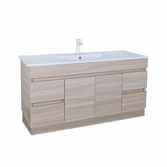 1500mm Evie Floor Vanity PVC - Cabinet Only - Single/Double Bowl - Oak