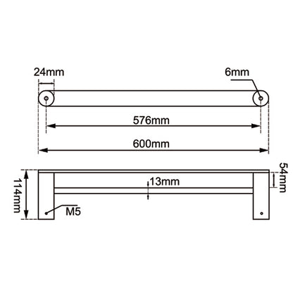 RUSHY Series Brushed Nickel Double Towel Rail 600mm