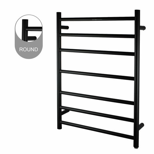 Round Black Electric Heated Towel Rack -   7 Bars - 600mm