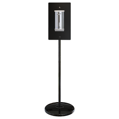 Hygiene Station with White Stand & Stainless Steel Sanitiser Dispenser - Finish: White Powder Coat & Satin Stainless Steel