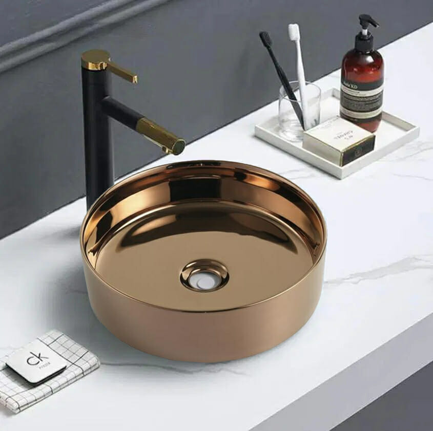 Above Counter Ceramic Basin - Rose Gold  - Round - 355mm