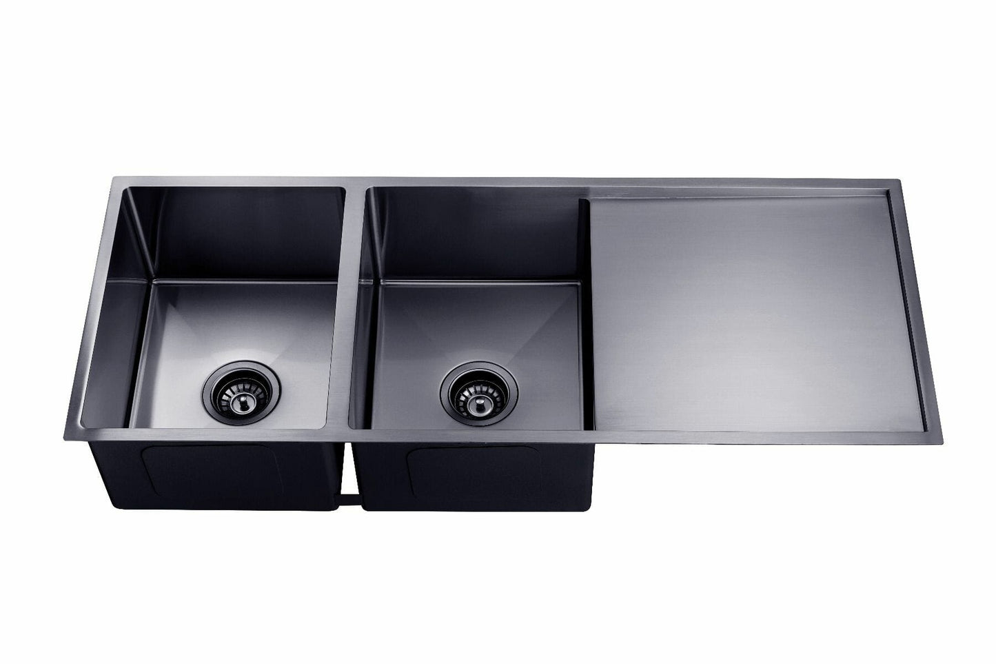 Round Corner Stainless Steel Gun Metal Grey PVD Coating Double Bowl with Drain Board Kitchen Sink - 1160x460x230mm