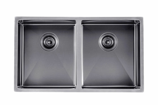 1.2mm Handmade Top/Undermount Double   Bowls Kitchen Sink - Gun Metal Grey - 820x457x230mm