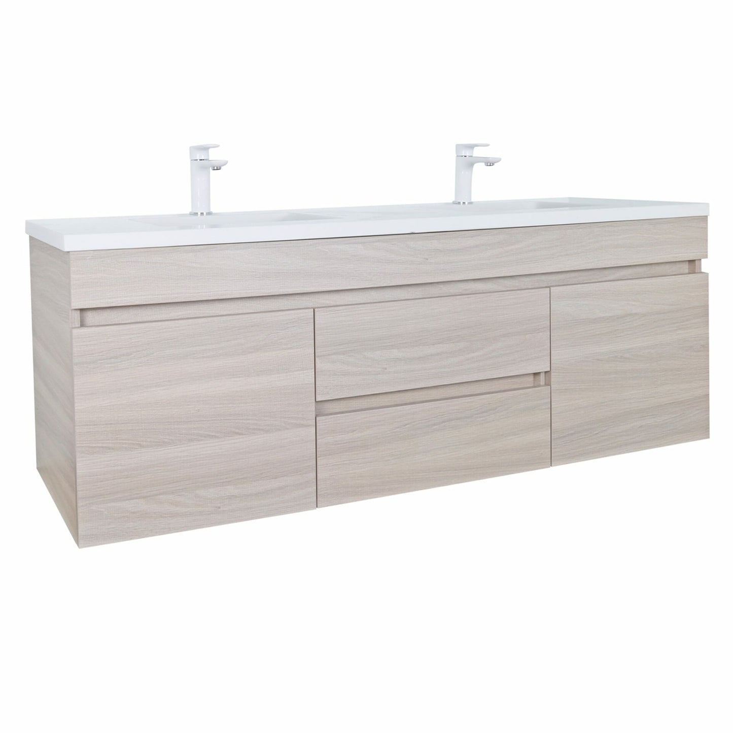 1200mm Evie Wall Hung Vanity PVC - Cabinet Only - Double Bowl - Oak