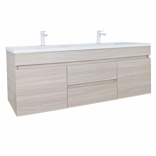 1200mm Evie Wall Hung Vanity PVC - Cabinet Only - Double Bowl - Oak