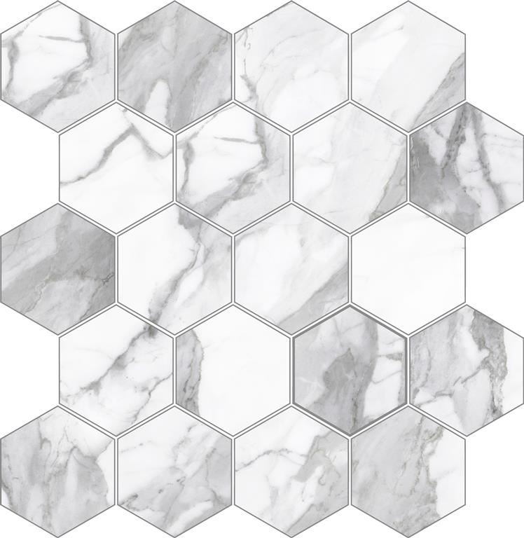 CALACATTA MOSAICS - HEXAGON SATIN Finish - 300X330 | SOLD PER SHEET - 11 SHEETS PER BOX / 1.089 SQM
