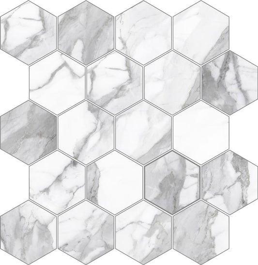 CALACATTA MOSAICS - HEXAGON SATIN Finish - 300X330 | SOLD PER SHEET - 11 SHEETS PER BOX / 1.089 SQM