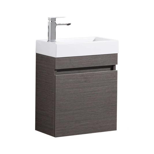 Evie Wood Grain PVC Wall Hung Mini/Slim Vanity - Dark Brown - 450mm
