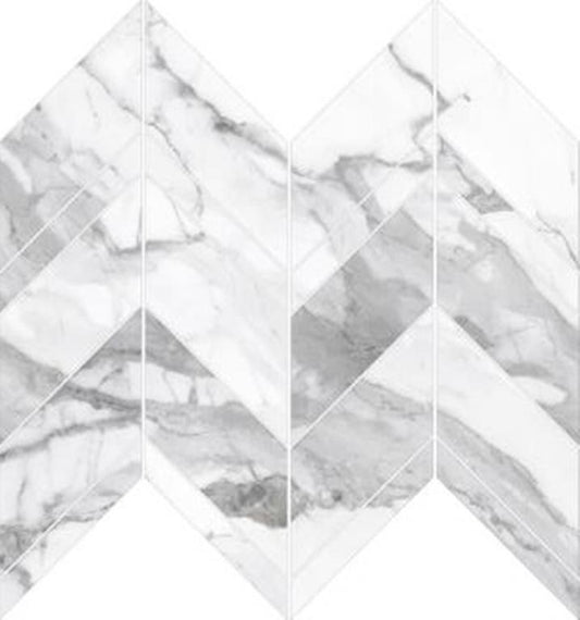CALACATTA MOSAICS - CHEVRON SATIN Finish - 300X300 | SOLD PER SHEET - 11 PCS PER BOX / 0.99 SQM