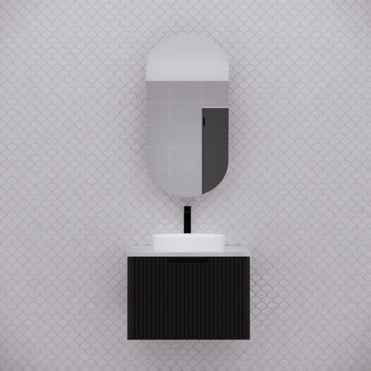 450mm Riva Designer Matte Black Mirror Cabinet - Matte Black