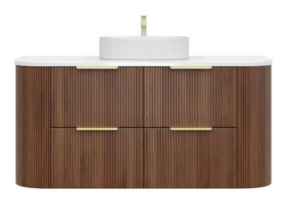 1200mm Artis Curved Wall Hung Vanity PVC - Double Drawers Cabinet Only - Single Bowl - Wallnut