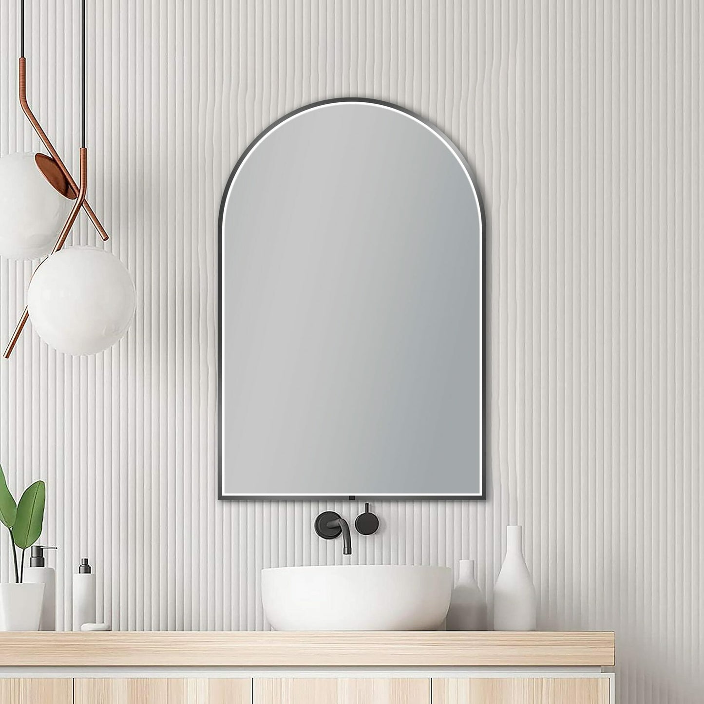 Arch LED Framed Mirror - Gun Metal -  600x900mm