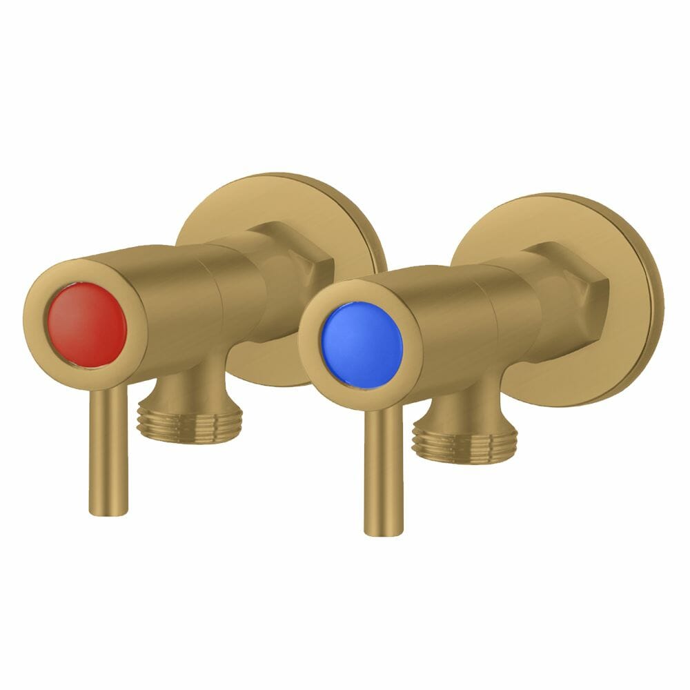 Round Brushed Yellow Gold Brass 1/4 Turn Washing Machine Stop Tap Wall Mounted